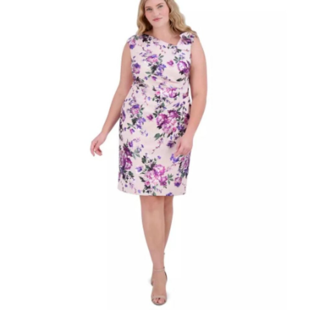 🌸 JH Evenings Floral Print Asymmetric Sleeveless Sheath Dress